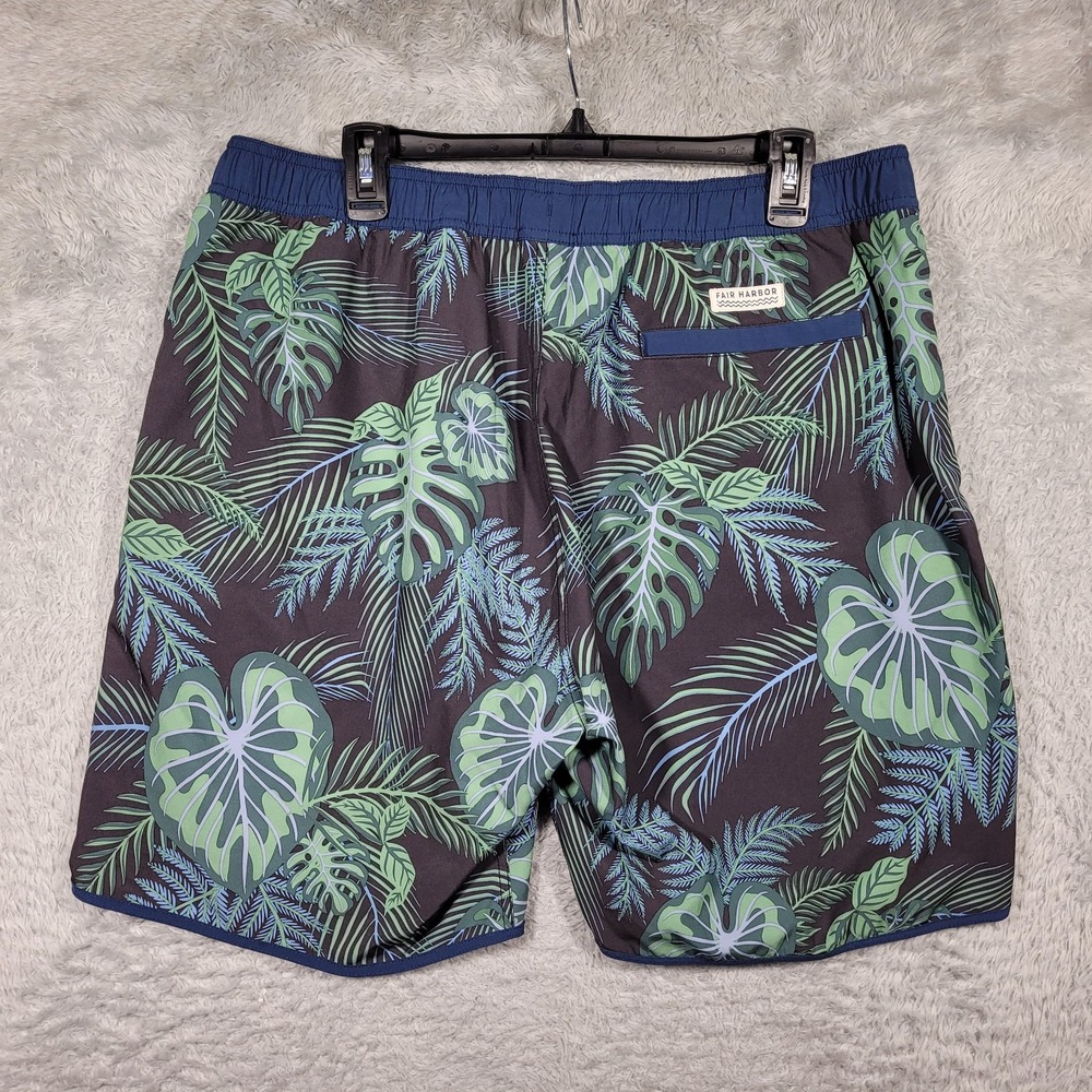 Fair‎ Harbor Swim Shorts Mens 2XL Green Tropical Elastic Waist Lined Drawstring - Picture 5 of 8